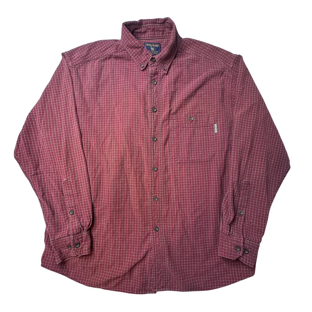 VTG Woolrich Button Down Mens XL Red Rock Plaid Check Long Sleeve Cotton Shirt